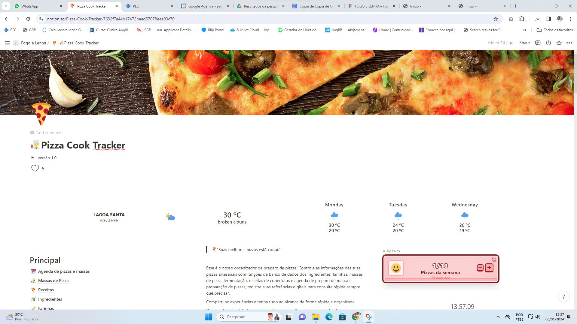 tela inicial do pizza cook tracker