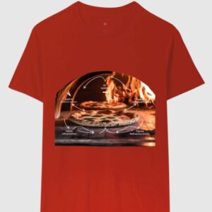 camiseta calor no forno a lenha