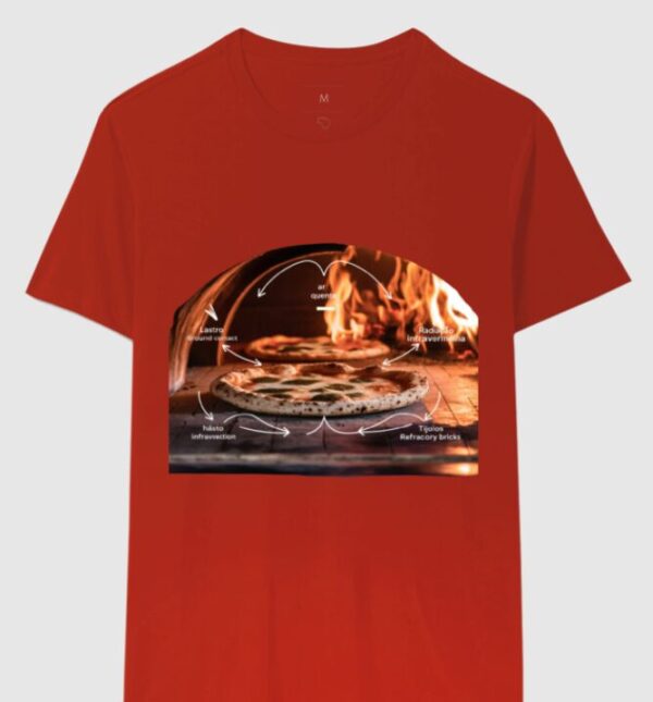 camiseta calor no forno a lenha