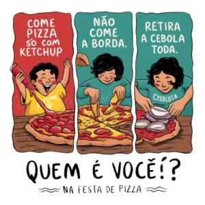 estampa de quem é você na festa da pizza