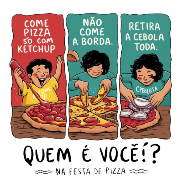 estampa de quem é você na festa da pizza
